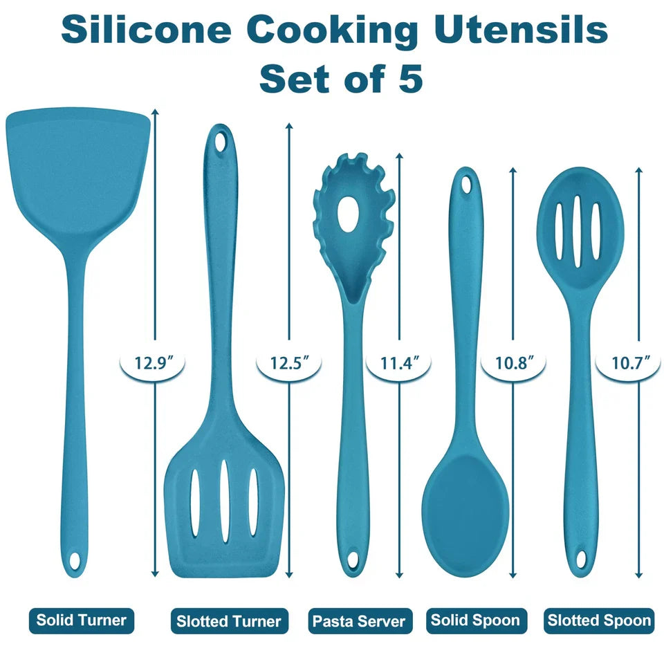 TeamFar Cooking Utensils Set, Silicone Kitchen Utensils of 5, Cooking Spoons